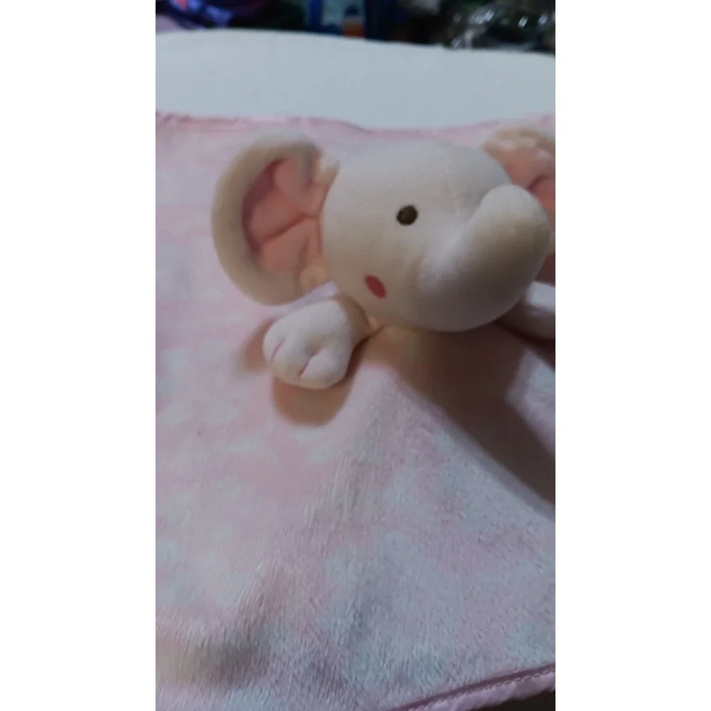 Lot (4) 3 Elephant Loveys Security Blanket 1 Elephant Paci Holder Gray Pink Blue